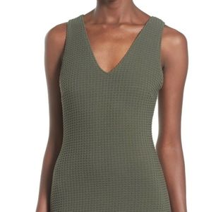 ASTR Piqué Knit Body-Con Olive Green Dress